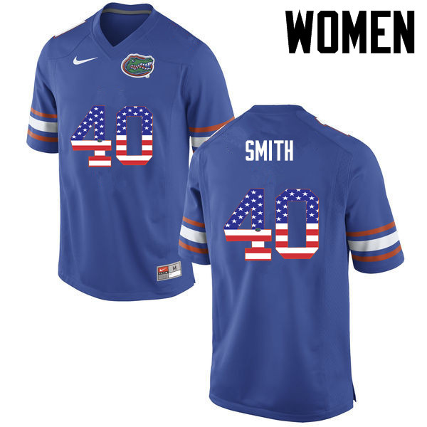 Women Florida Gators #40 Nick Smith College Football USA Flag Fashion Jerseys-Blue